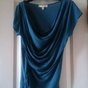 Kenar teal top with cowl draped neck